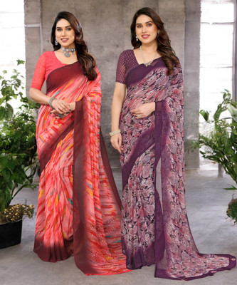 Moda Rapido Printed Bollywood Georgette Saree(Pack of 2, Multicolor)