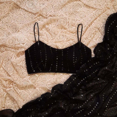 RK Creation Embroidered Kota Doria Georgette Saree(Black)