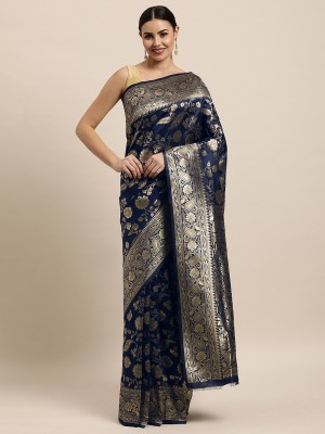 AMIRAT CLOTHING Printed Banarasi Jacquard Saree(Dark Blue)