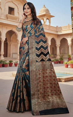 HIMPRIYA FASHIONS Geometric Print Banarasi Art Silk Saree(Blue, Green)