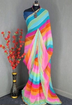 Styli-Nar Creation Printed, Digital Print, Striped, Self Design, Embroidered Bollywood Georgette Saree(Multicolor)