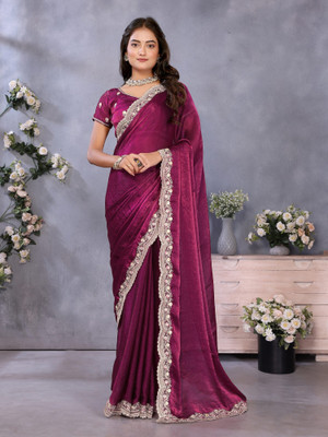 Tasrika Solid/Plain Bollywood Chiffon Saree(Purple)