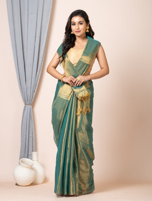 arup Solid/Plain Handloom Tissue Saree(Light Green)