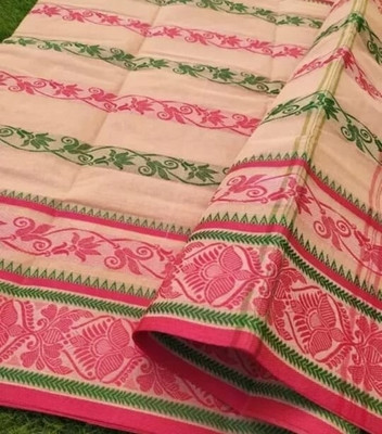 BiswasTextiles Self Design Handloom Pure Cotton Saree(Cream)