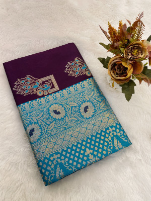 RS Creations Woven, Floral Print, Geometric Print, Self Design Banarasi Art Silk Saree(Purple)