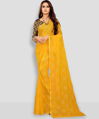 RHEY Printed Bollywood Chiffon Saree(Mustard)