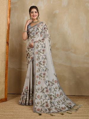 Tasrika Woven, Paisley Bollywood Silk Blend Saree(Beige)