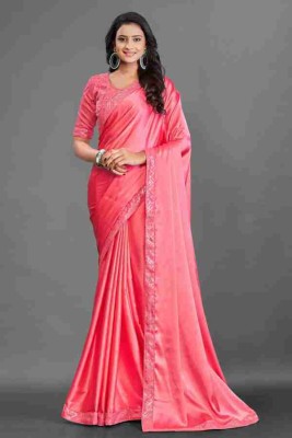 JNW Embroidered, Solid/Plain Bollywood Satin Saree(Pink)