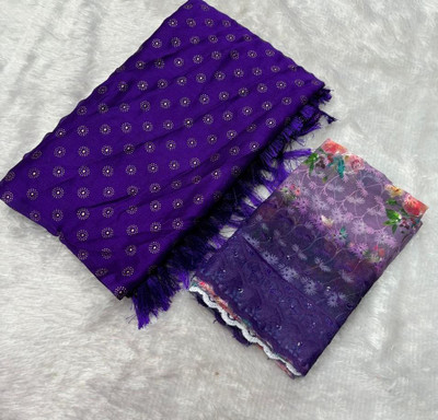 Ethina Fashion Floral Print Bollywood Brasso Saree(Purple)