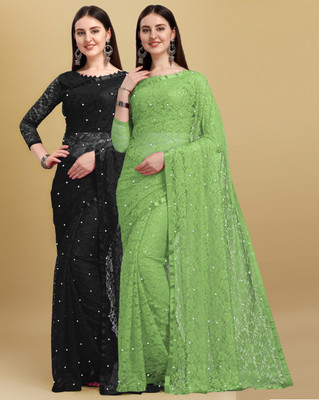 LOROFY Self Design Bollywood Net Saree(Pack of 2, Multicolor)