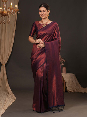 ANOUK Solid/Plain Kanjivaram Silk Blend Saree(Maroon)