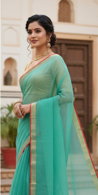 Anugrah Textile Printed Banarasi Lycra Blend, Chiffon Saree(Light Green)
