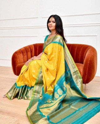 Aldwych Woven Kanjivaram Silk Blend Saree(Yellow)