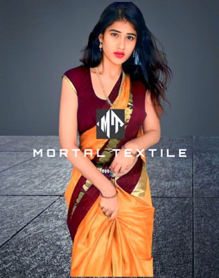 Mortal Textile Printed Handloom Cotton Silk Saree(Cream)