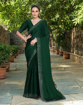 RHEY Printed Daily Wear Georgette Saree(Dark Green)