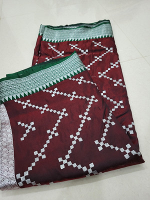 Ansari Fabrics Temple Border Kanjivaram Handloom Satin Saree(Grey)