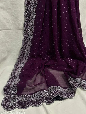 Looootnest Self Design Assam Silk Georgette Saree(Purple)