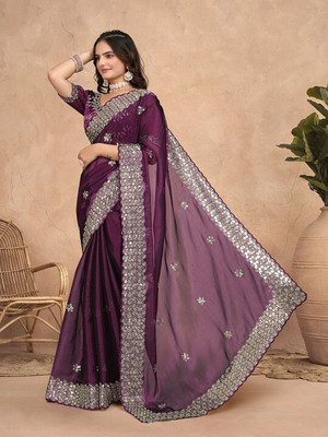 RUPAL CREATION Embroidered Handloom Silk Blend Saree(Purple, Silver)