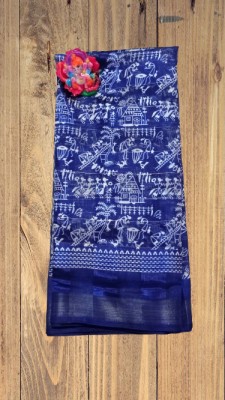 sareya veela Printed Daily Wear Cotton Blend Saree(Blue)