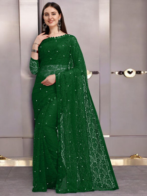 NexxaFashion Self Design Bollywood Net Saree(Green)
