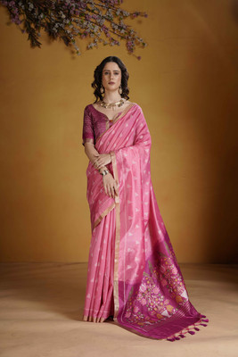 DRAVYA WOMEN Woven, Paisley, Self Design Handloom Jacquard, Art Silk Saree(Pink)
