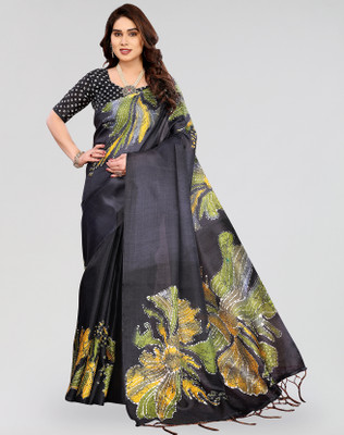 ANIRAV Embellished Daily Wear Art Silk Saree(Green, Black)