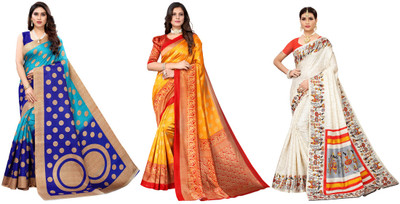 YASHIKA Printed Mysore Art Silk Saree(Pack of 3, Multicolor)