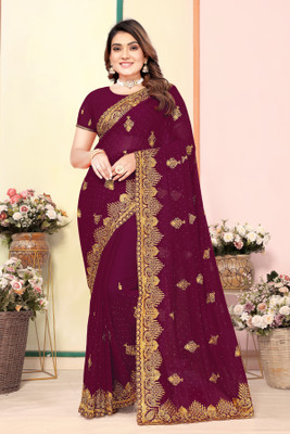Radheradhey Embroidered Bollywood Georgette Saree(Brown)