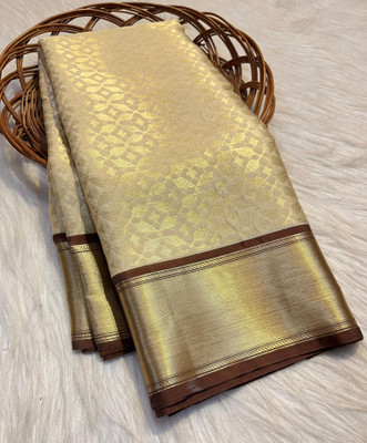 Aziz Creation Woven Banarasi Silk Blend, Art Silk Saree(Cream)