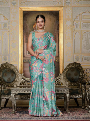 GRANTHI ENTERPRISE Printed Bollywood Chiffon Saree(Green)