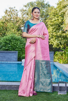MANJULA SAREE Woven Banarasi Cotton Silk Saree(Pink)