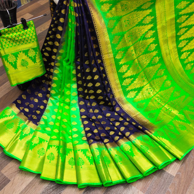 Lord Martin Woven Kanjivaram Art Silk Saree(Dark Blue)