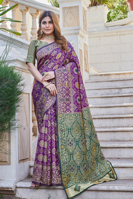 Houri Fab Woven Banarasi Cotton Silk Saree(Purple)
