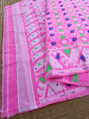 Dristikone Woven Jamdani Pure Cotton Saree(Pink)