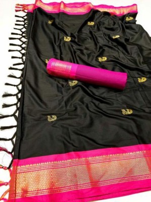 Hani Fab Woven Paithani Cotton Silk Saree(Black)