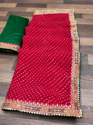 ASTEYAM Printed Bandhani Georgette Saree(Red)