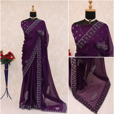 HouseOfCommon Embellished Bollywood Pure Silk Saree(Purple)
