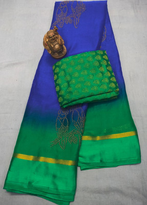 JustEthnic Embellished Bollywood Chiffon Saree(Blue)