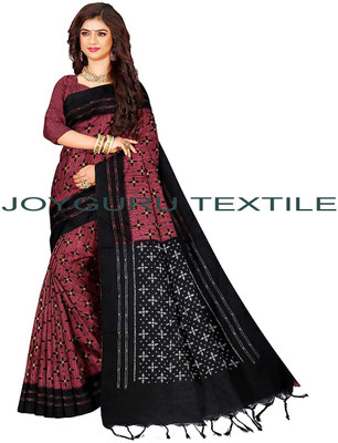 Joyguru Textile Printed Sambalpuri Cotton Blend Saree(Maroon)