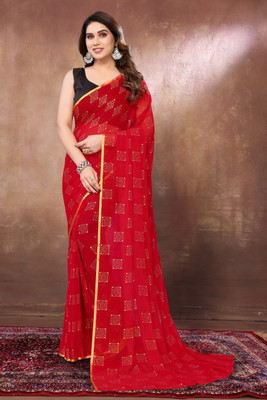 JiproStore Printed Daily Wear Chiffon Saree(Red)