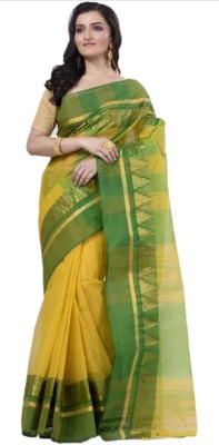 FASHION MOODS Temple Border Tant Cotton Blend Saree(Green)