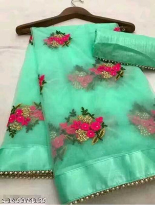 DWINIZAA STORE Embroidered Bollywood Net Saree(Light Green)