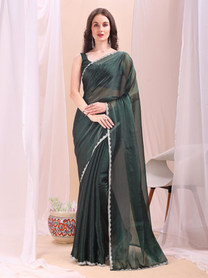 Dream Clouds Solid/Plain Bollywood Jimmy choo Saree(Green)