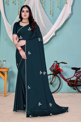 Bhadrakali Sarees Embellished Bollywood Silk Blend Saree(Dark Blue)