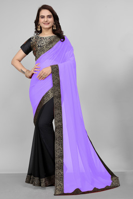 Om Sai Creation Embellished, Self Design Bollywood Georgette Saree(Light Blue, Black)
