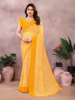 VR Fashions Self Design Leheria Chiffon Saree(Yellow)
