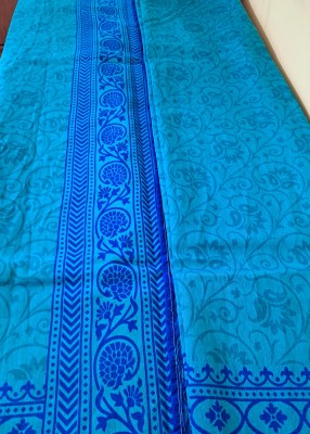 Ambar Lifestyle Digital Print, Self Design Assam Silk Cotton Silk Saree(Dark Blue, Light Blue)