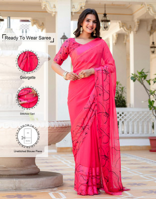 Samah Printed Bollywood Georgette Saree(Pink)