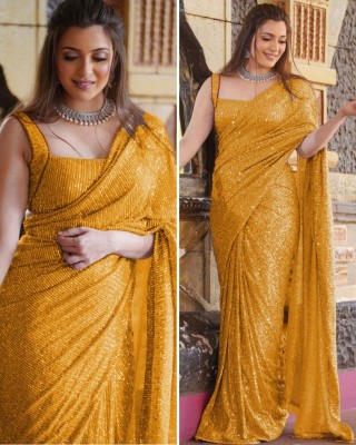 Bhojal Creation Embroidered, Embellished Bollywood Georgette Saree(Gold)