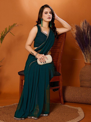 ROOP SUNDARI SAREES Solid/Plain Daily Wear Georgette Saree(Green)